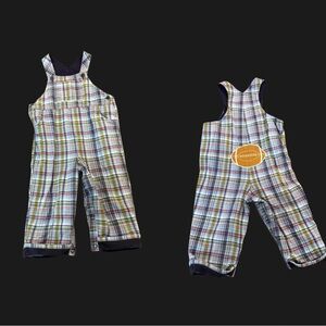 Vintage Hartstrings Plaid Kids Football Fleece Lined Overalls 24‎ months